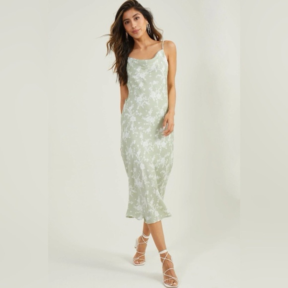 Altar'd State Raquel Sage Floral Slip Midi Dress